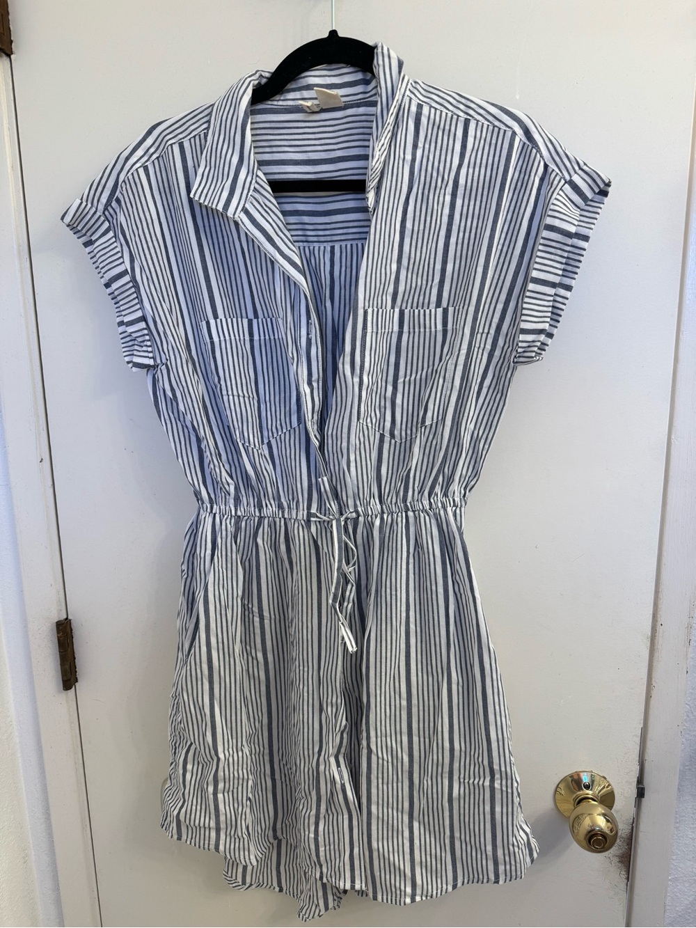 Japna Blue and White Striped Drawstring Shirt Dress